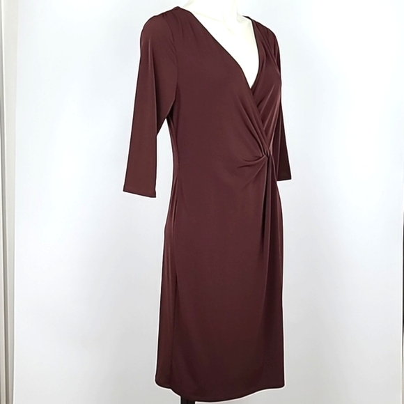 Coldwater Creek Brown 3/4 Length Sleeves Knee Length Pencil Dress Petite Sz 14P - Picture 2 of 11